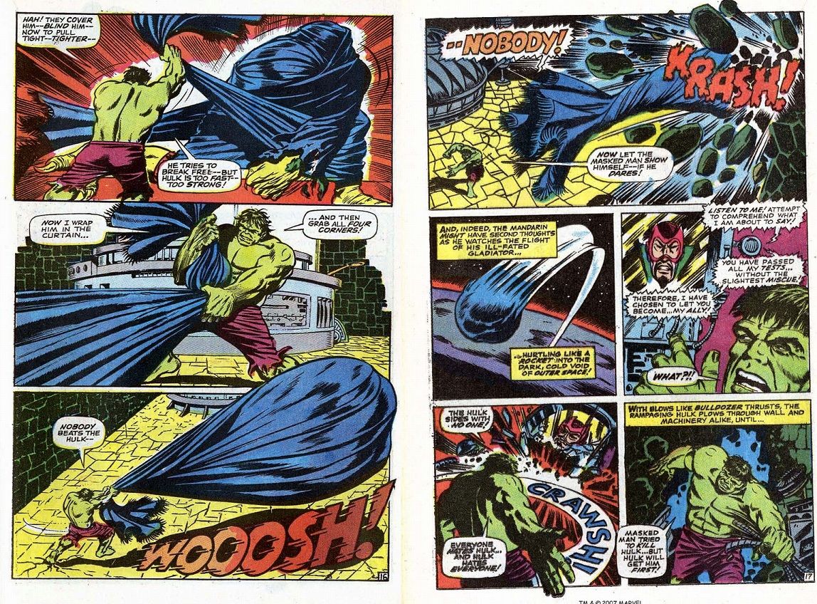 Here, Savage Hulk literally picks up and throws the gigantic Fin Fang Foom straight to the Moon in Hulk Vs Fin Fang Foom #1: